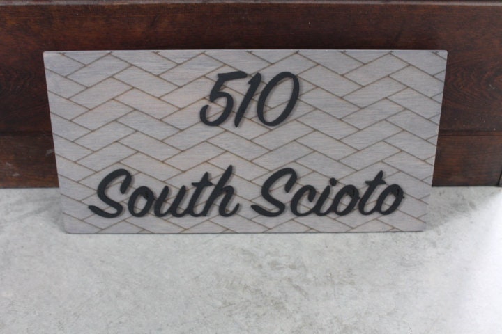 Custom Address Sign Chevron Subway Tile Herringbone Engraved and Raised Personalized Street Sign Wooden Handmade Layered Your Address Etched