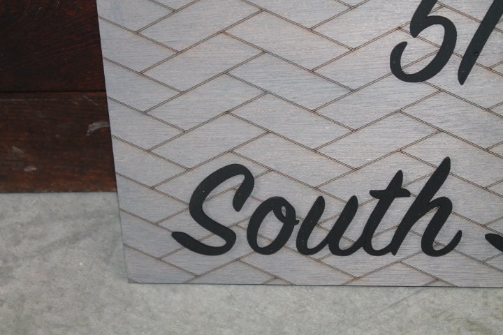 Custom Address Sign Chevron Subway Tile Herringbone Engraved and Raised Personalized Street Sign Wooden Handmade Layered Your Address Etched