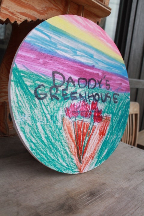 Personalized Kids Drawing Art Garden Waterproof Sign Smooth Round Circle Outdoor Ready your Art Great for hanging or wall mounted
