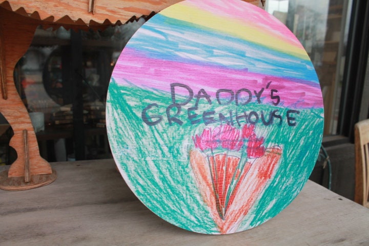 Personalized Kids Drawing Art Garden Waterproof Sign Smooth Round Circle Outdoor Ready your Art Great for hanging or wall mounted