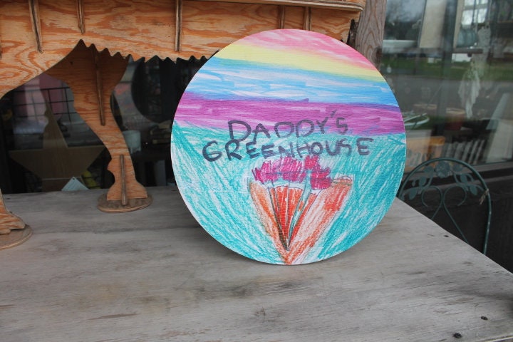 Personalized Kids Drawing Art Garden Waterproof Sign Smooth Round Circle Outdoor Ready your Art Great for hanging or wall mounted