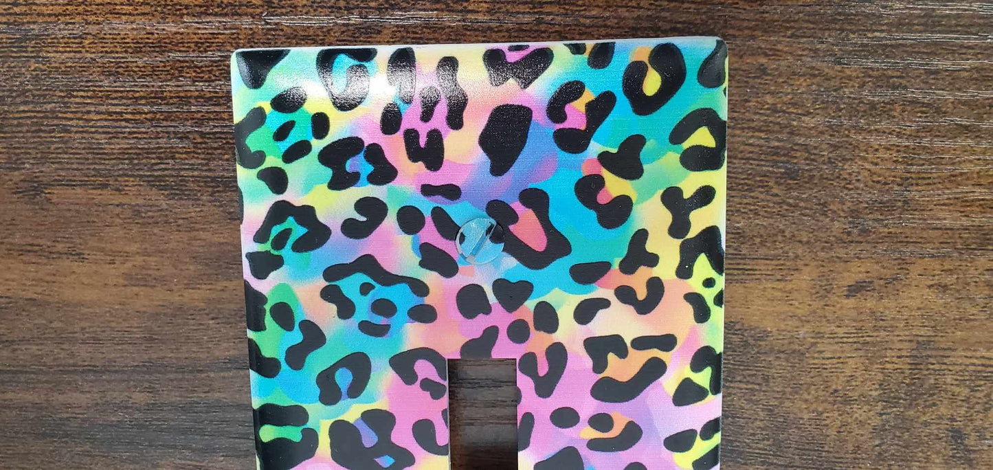 Cheetah Print Rainbow Nursery Spring Printed in Color Light Switch Cover Plate Durable Baby Room Kids Room
