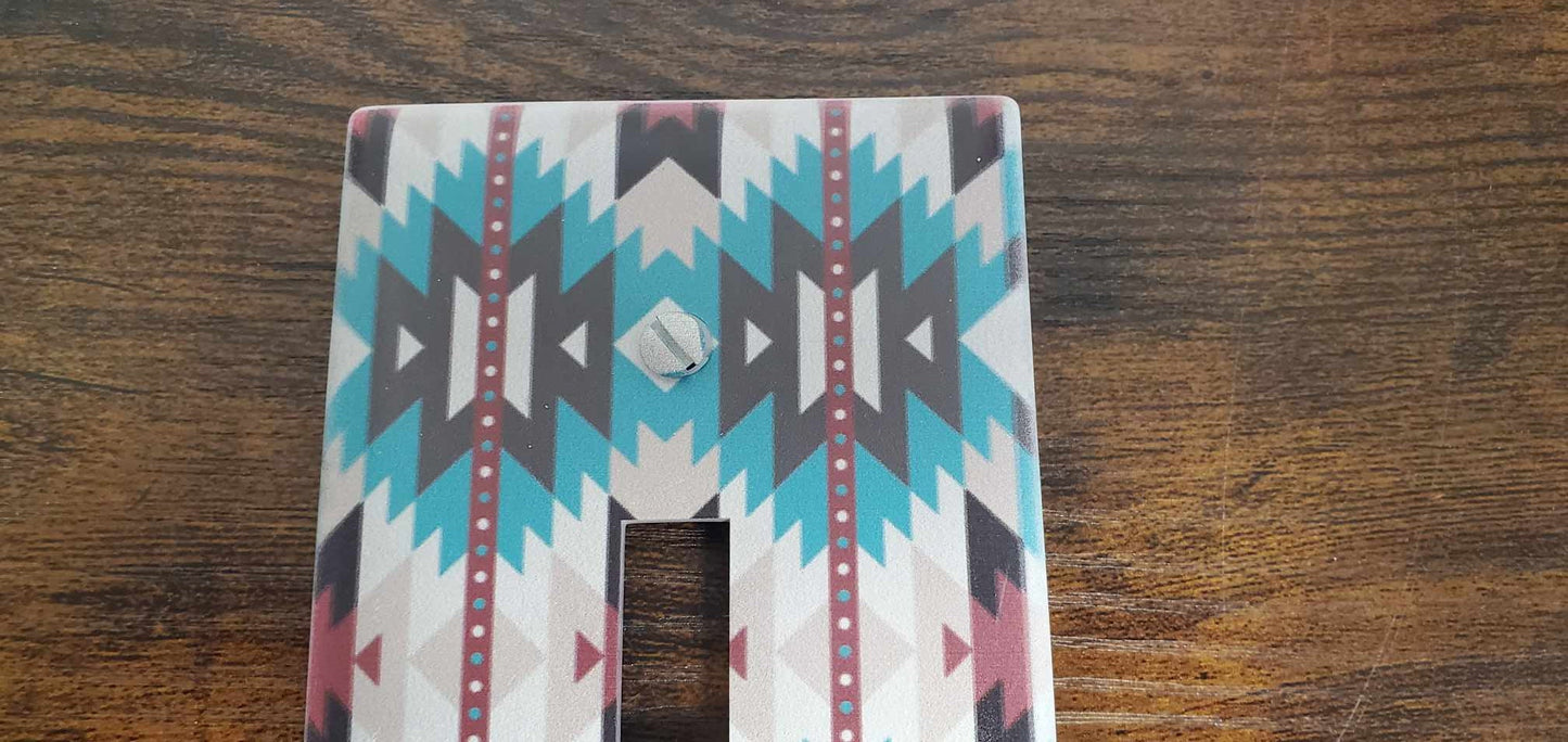 Western Pattern Aztec Geometric Printed in Color Light Switch Cover Plate Durable Baby Room Kids Room Decorative Decor