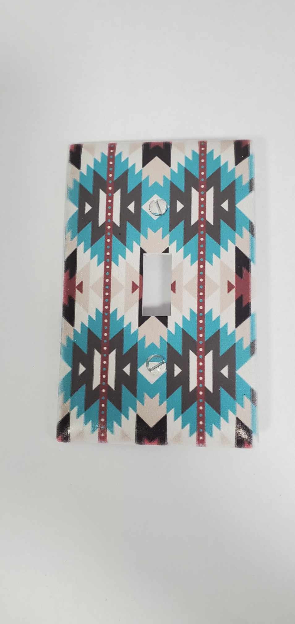 Western Pattern Aztec Geometric Printed in Color Light Switch Cover Plate Durable Baby Room Kids Room Decorative Decor