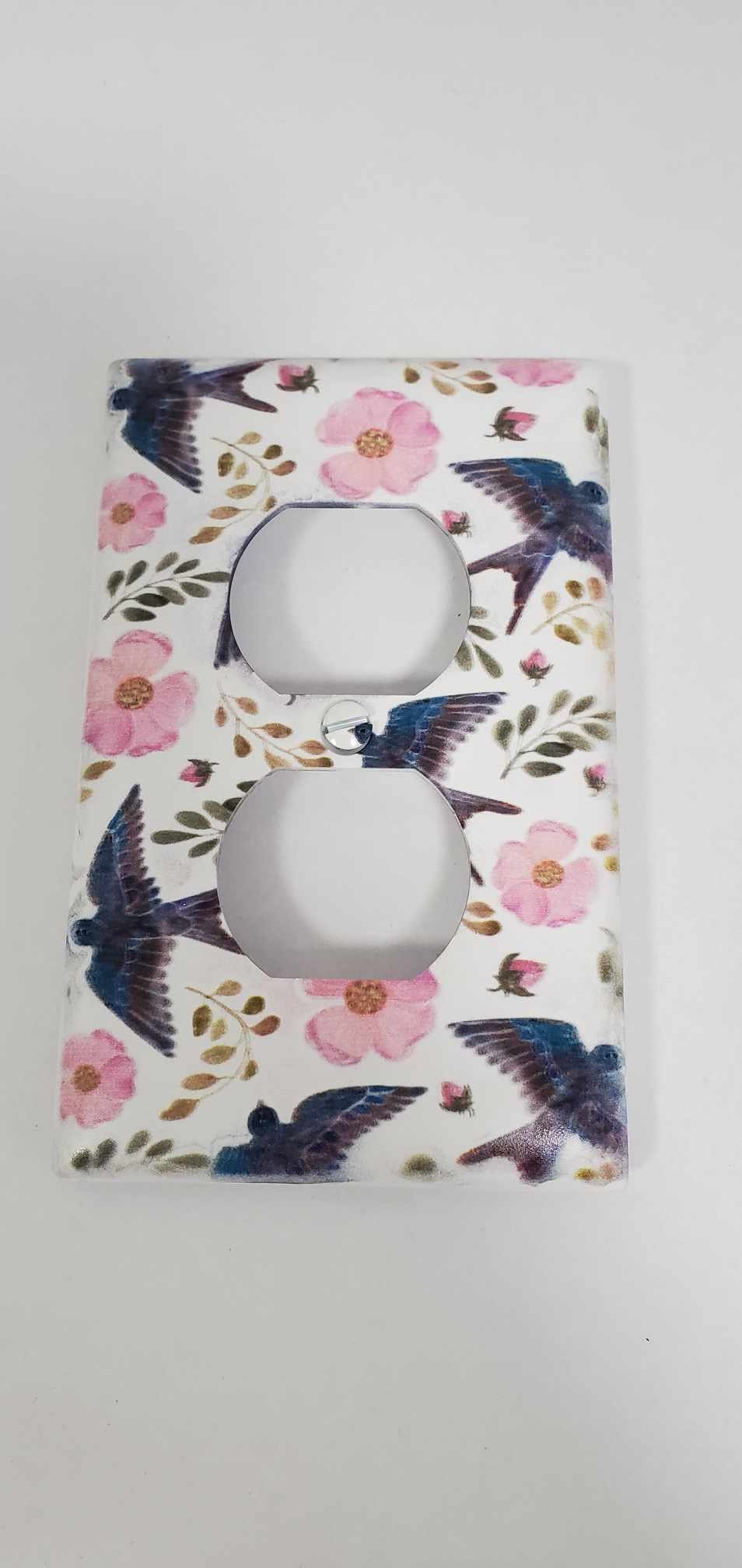 Blue Bird Swallow Floral Flowers Spring Printed in Color Light Switch Cover Plate Durable Baby Room Kids Room