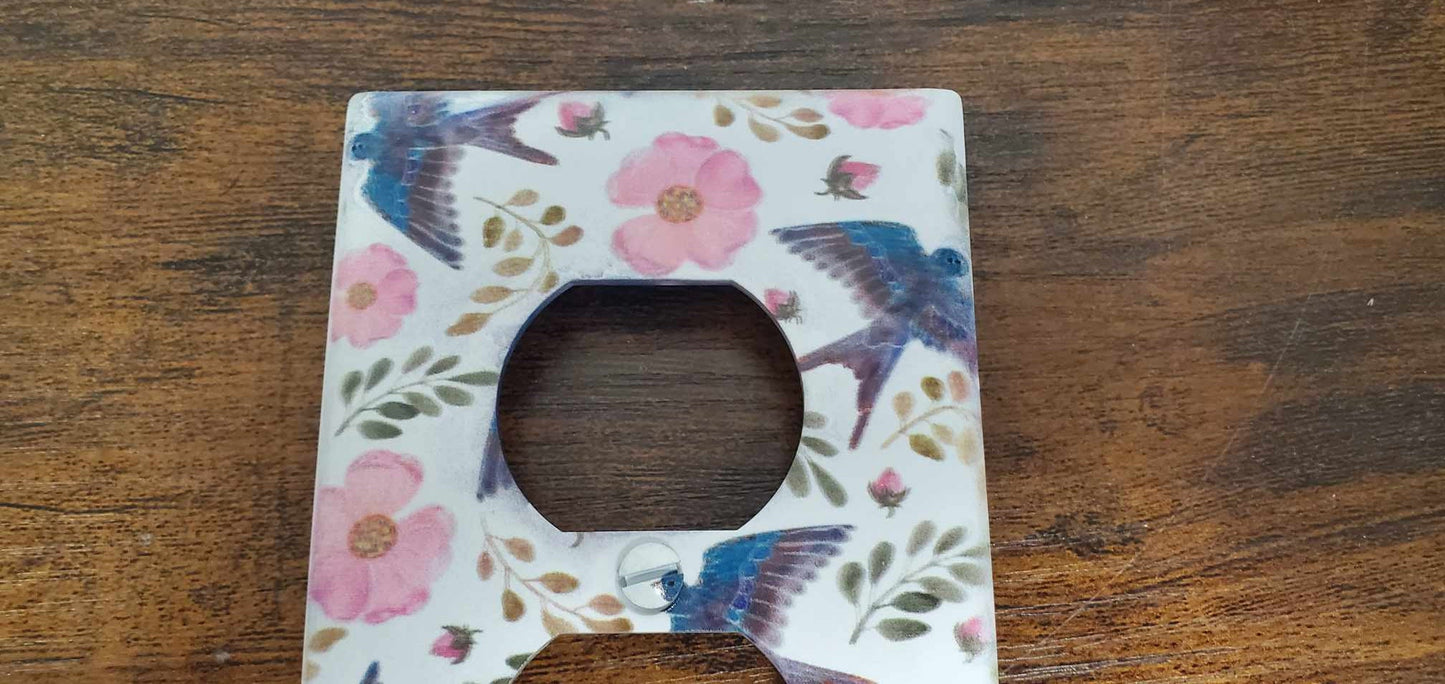 Blue Bird Swallow Floral Flowers Spring Printed in Color Light Switch Cover Plate Durable Baby Room Kids Room