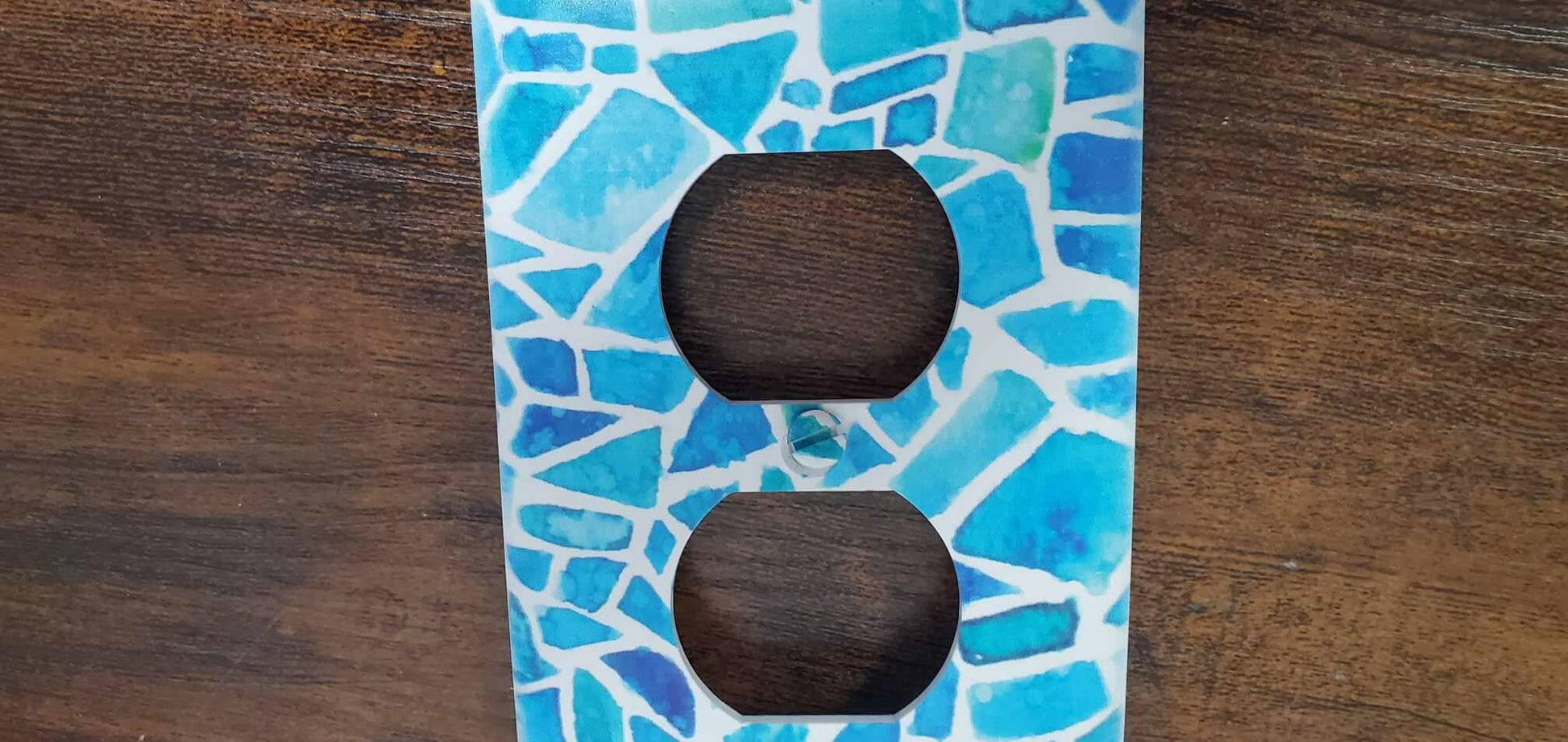 Blue Pattern Aztec Geometric Tiles Beach Water Printed in Color Light Switch Cover Plate Durable Baby Room Kids Room Decorative Decor