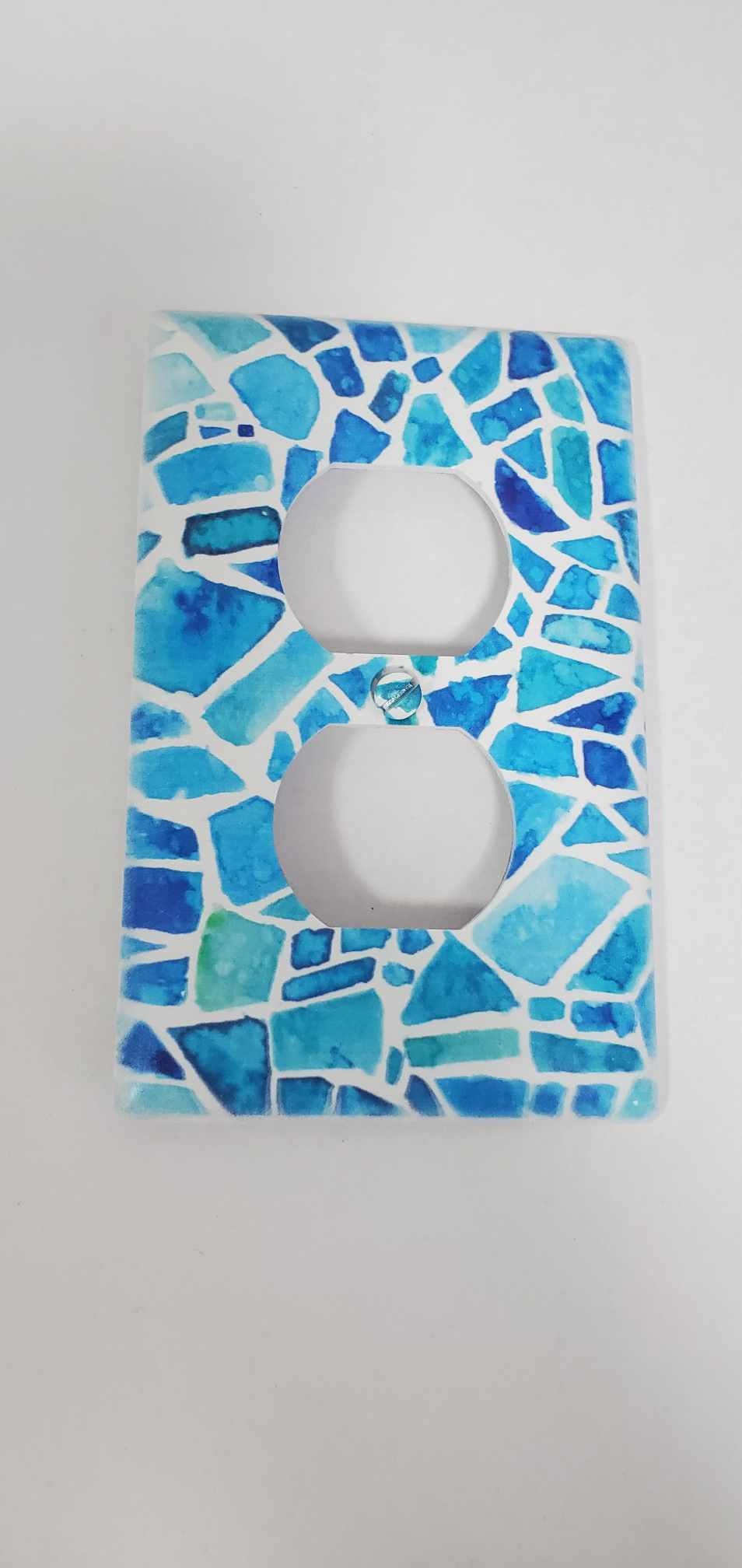 Blue Pattern Aztec Geometric Tiles Beach Water Printed in Color Light Switch Cover Plate Durable Baby Room Kids Room Decorative Decor