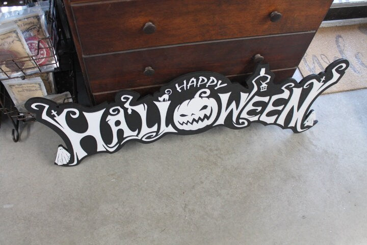 Halloween White and Black Jack O Lantern Ghost Sheet Boo Owl Wooden Decor Fall Autumn Decoration Sign Haunted Grave Yard Theme