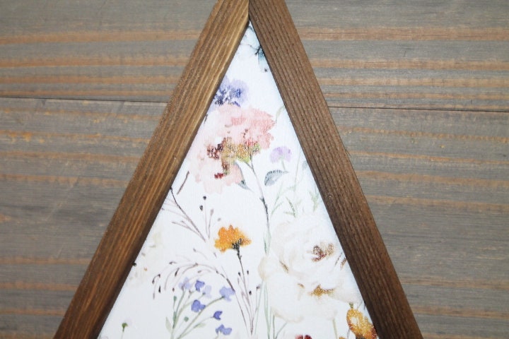Floral Victorian Flowers Wildflowers Colorful Triangle Framed Printed Color Handmade Art Decor Wooden Sign Garden