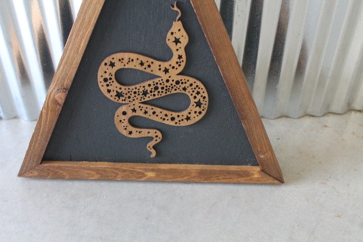 Snake Triangle Rattlesnake Tread On Me Viper Serpent Framed 3D Handmade Art Decor Wooden Sign Raised Layered Sign