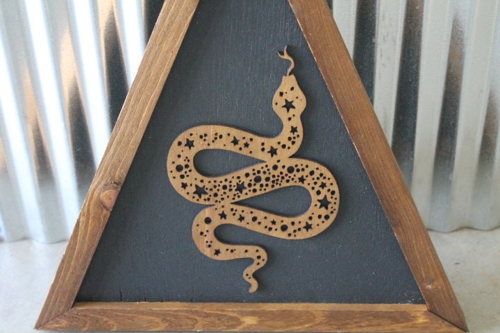 Snake Triangle Rattlesnake Tread On Me Viper Serpent Framed 3D Handmade Art Decor Wooden Sign Raised Layered Sign