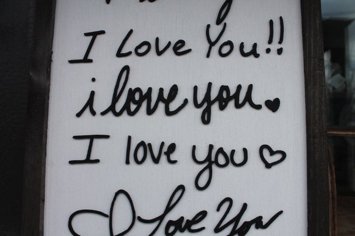Custom Gift I love you Handwriting Sign Kids Parents Grandparents for her Gift for him Raised 3D Note Reminder Wedding Mothers Day Frame