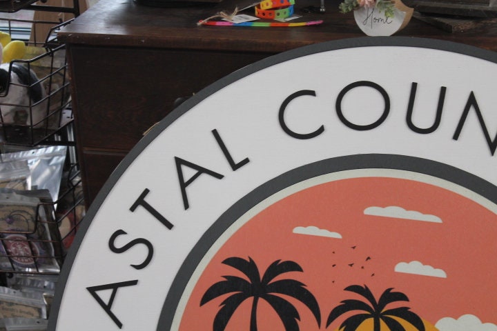 Custom Sign Rooster Drinks Retreat Round Coastal Country Business Commerical Signage Store Front Small Shop Logo Circle Wooden Handmade