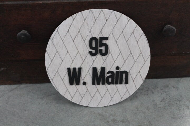 Custom Address Chevron Sign Your Address Name Here Laser Cut Layered Home Round Subway Tile Herringbone Made to Order Wooden Handmade