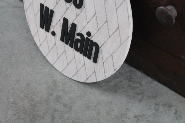 Custom Address Chevron Sign Your Address Name Here Laser Cut Layered Home Round Subway Tile Herringbone Made to Order Wooden Handmade
