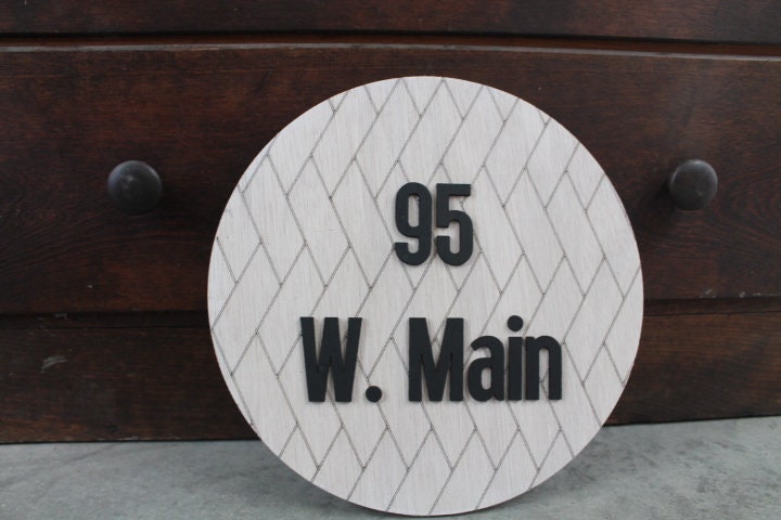 Custom Address Chevron Sign Your Address Name Here Laser Cut Layered Home Round Subway Tile Herringbone Made to Order Wooden Handmade