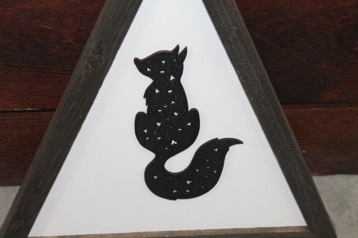 Fox Triangle Kit Woodland Hunter Forest Animals Framed 3D Handmade Art Decor Wooden Sign Raised Layered Sign