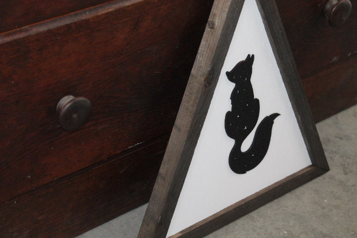 Fox Triangle Kit Woodland Hunter Forest Animals Framed 3D Handmade Art Decor Wooden Sign Raised Layered Sign