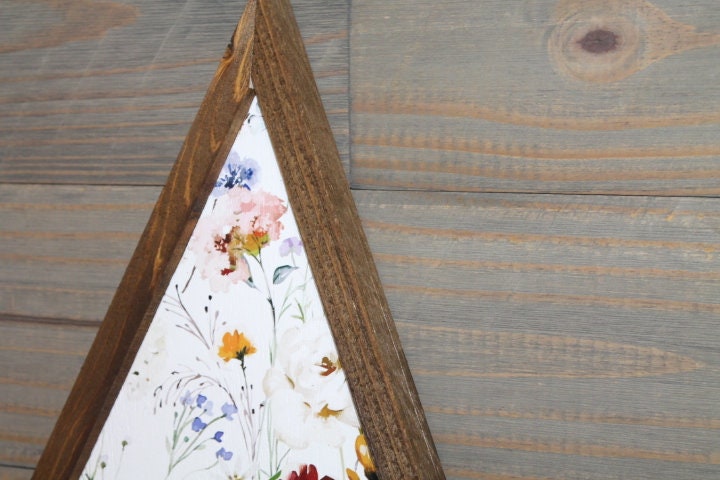 Floral Victorian Flowers Wildflowers Colorful Triangle Framed Printed Color Handmade Art Decor Wooden Sign Garden