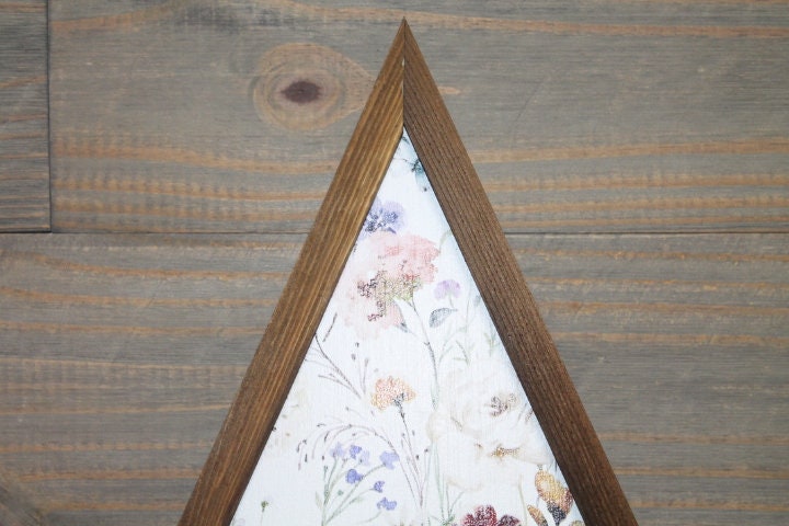 Floral Victorian Flowers Wildflowers Colorful Triangle Framed Printed Color Handmade Art Decor Wooden Sign Garden