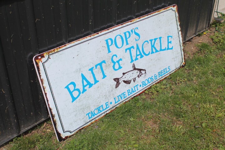 Personalized Bait Shop Pop Catfish Fathers Day PVC Smooth Rustic Rusty Giftable Outdoor Sustainable Weather Durable Printed Lake Fishing