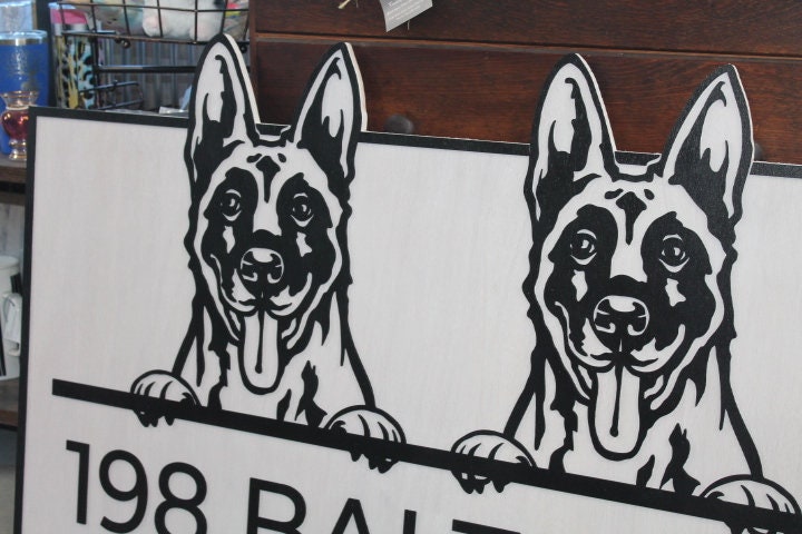 Custom Address German Shepherd Dog GSD Family Entrance Rectangle 3D Large Custom Indoor Outdoor Personalized Logo Laser Cut Wood