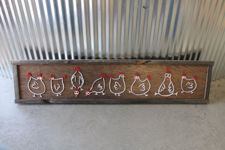 Chickens Cute Farmhouse Country Wall Art Hens Livestock Chicken Lovers Handmade Home Decor 3D Raised Image Wooden Sign