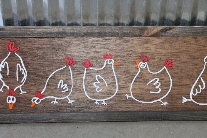 Chickens Cute Farmhouse Country Wall Art Hens Livestock Chicken Lovers Handmade Home Decor 3D Raised Image Wooden Sign