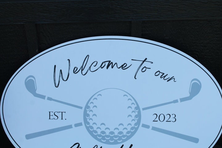 Golf Ball Tee Putter Custom Oval Weatherproof Sign PVC plastic smooth Personalized Sport House Welcome Great for hanging or wall mounted