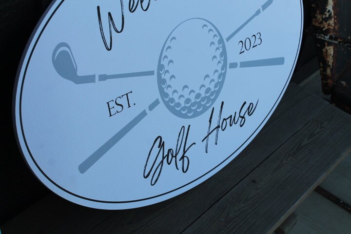 Golf Ball Tee Putter Custom Oval Weatherproof Sign PVC plastic smooth Personalized Sport House Welcome Great for hanging or wall mounted