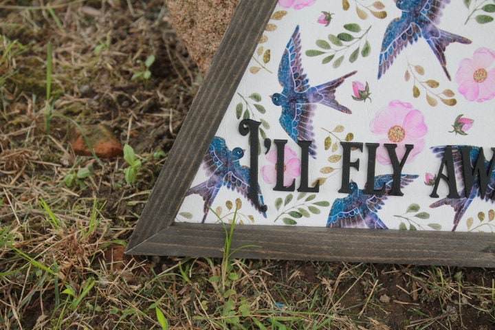 Sparrow Ill Fly Away Printed Cut out Floral Triangle Handmade Framed 3D Handmade Art Decor Wooden Sign Raised Layered Sign