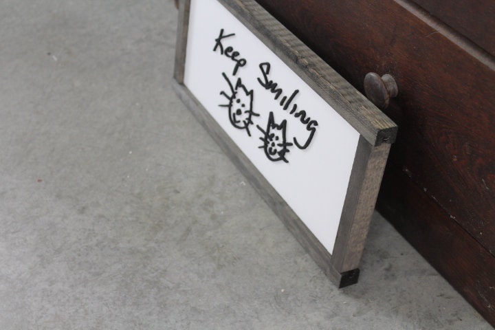 Keep Smiling Reminder Doodle Cat Dog Smile Handwriting Custom Note Loved One 3D Handmade Framed Laser Cut Family Uplifting Encourage