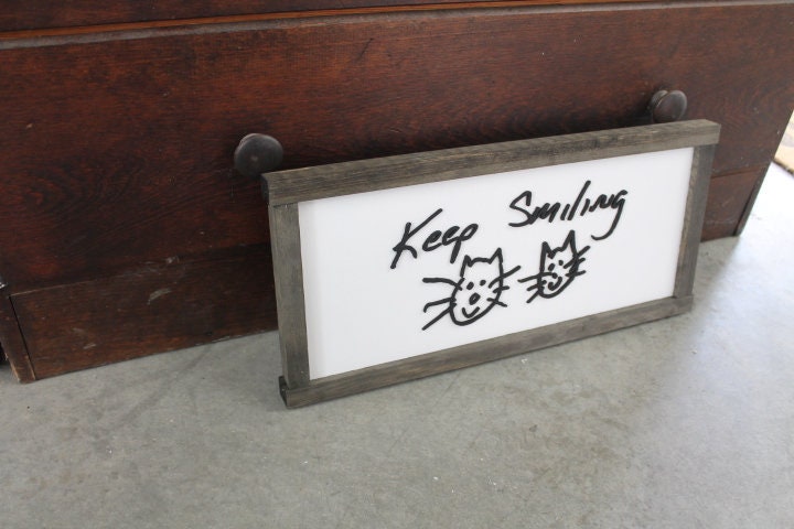 Keep Smiling Reminder Doodle Cat Dog Smile Handwriting Custom Note Loved One 3D Handmade Framed Laser Cut Family Uplifting Encourage
