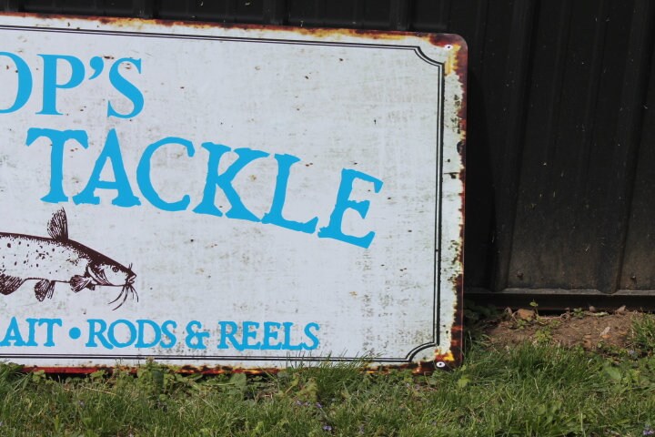Personalized Bait Shop Pop Catfish Fathers Day PVC Smooth Rustic Rusty Giftable Outdoor Sustainable Weather Durable Printed Lake Fishing