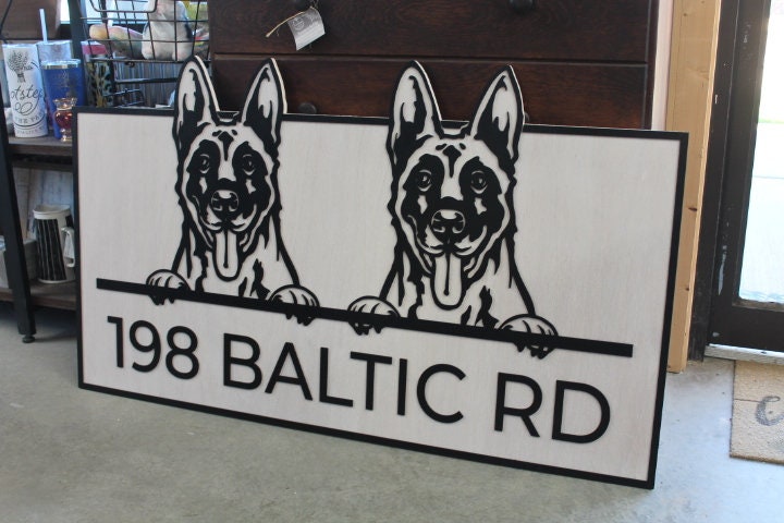 Custom Address German Shepherd Dog GSD Family Entrance Rectangle 3D Large Custom Indoor Outdoor Personalized Logo Laser Cut Wood