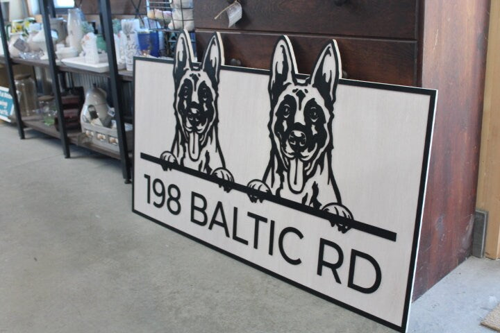 Custom Address German Shepherd Dog GSD Family Entrance Rectangle 3D Large Custom Indoor Outdoor Personalized Logo Laser Cut Wood