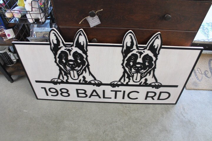 Custom Address German Shepherd Dog GSD Family Entrance Rectangle 3D Large Custom Indoor Outdoor Personalized Logo Laser Cut Wood