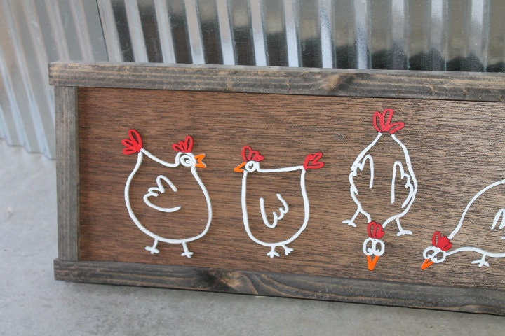 Chickens Cute Farmhouse Country Wall Art Hens Livestock Chicken Lovers Handmade Home Decor 3D Raised Image Wooden Sign