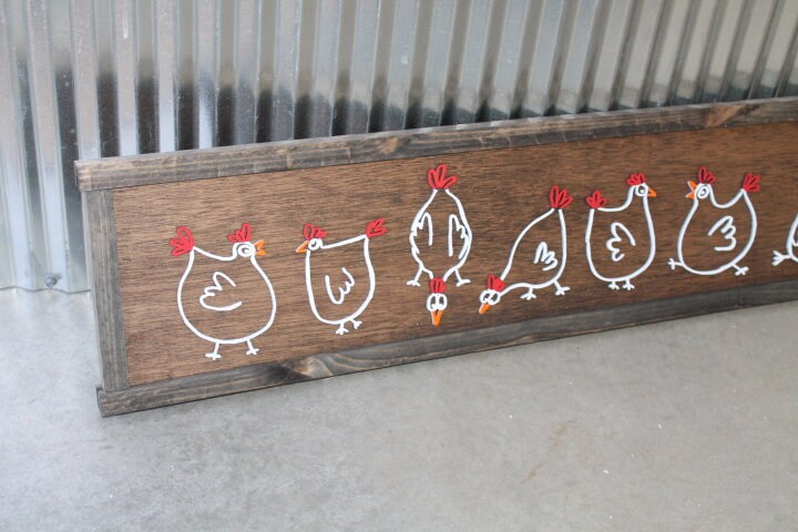 Chickens Cute Farmhouse Country Wall Art Hens Livestock Chicken Lovers Handmade Home Decor 3D Raised Image Wooden Sign