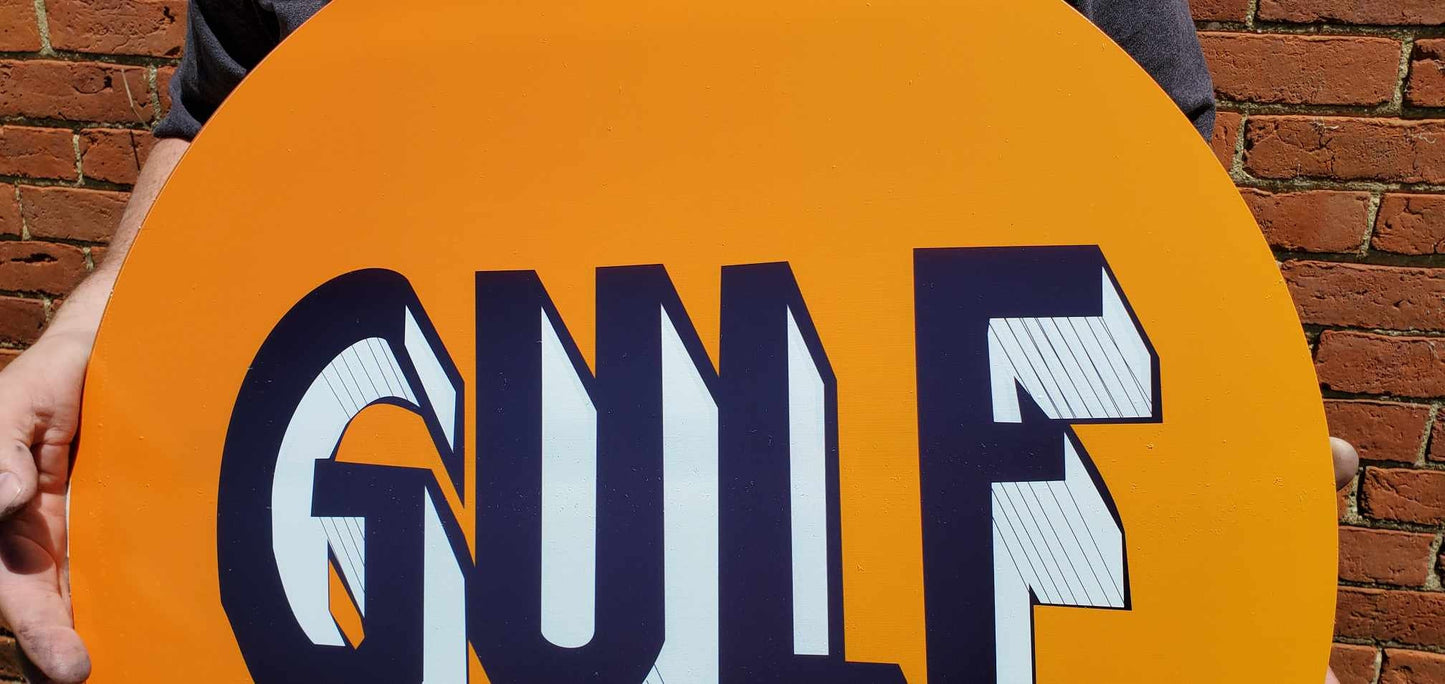 Gulf Gas Station Recreated Reproduction Man Cave Garage Sign For Him Giftable Aluminum Sign Printed Memorabilia Classic Petrolina Petroleum