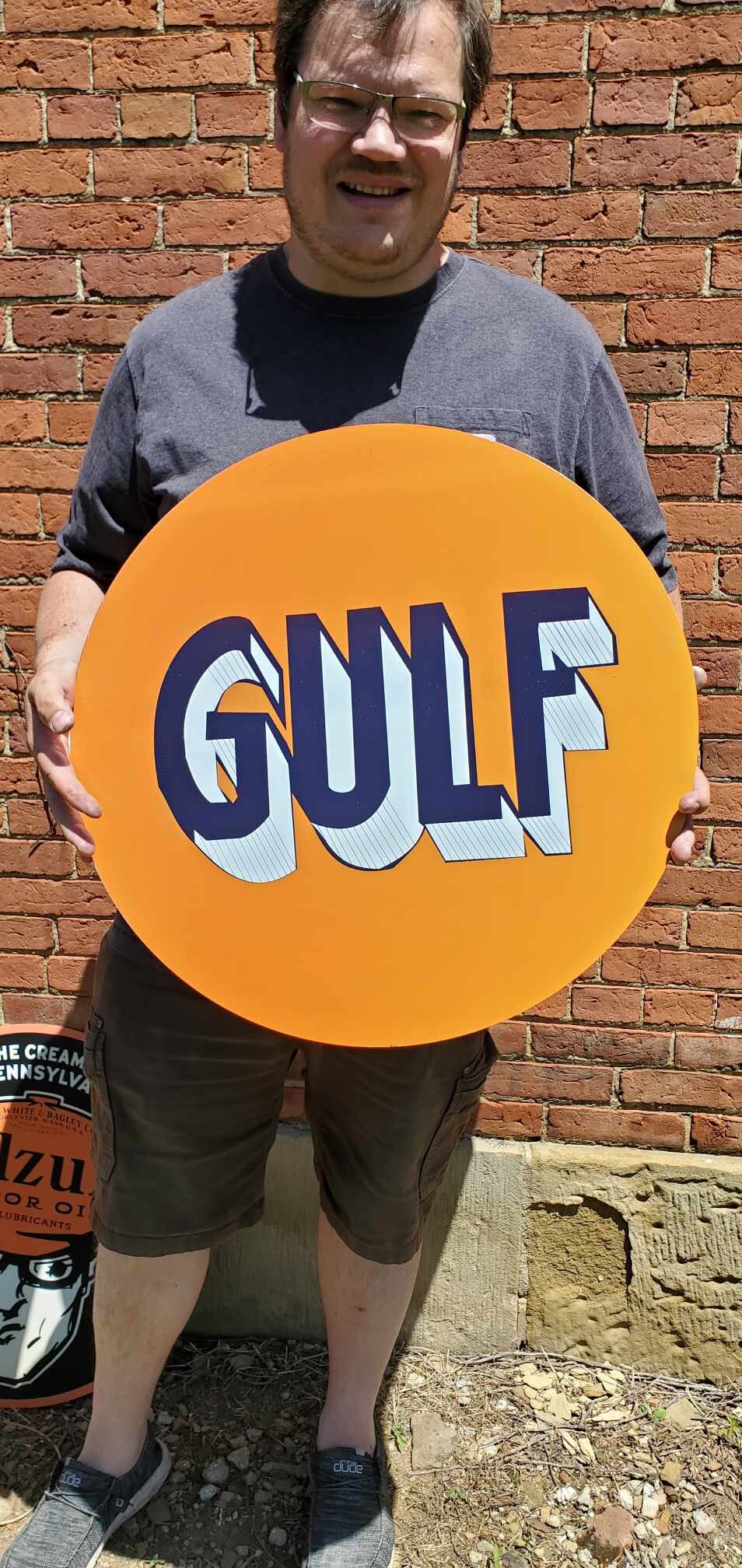 Gulf Gas Station Recreated Reproduction Man Cave Garage Sign For Him Giftable Aluminum Sign Printed Memorabilia Classic Petrolina Petroleum