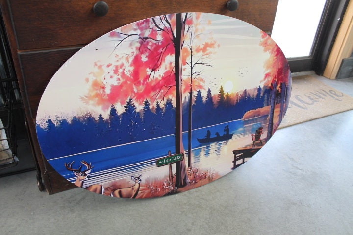 Lake Sign Deer Dock Custom Oval Weatherproof Sign PVC plastic smooth Personalized House Welcome Great for hanging or wall mounted
