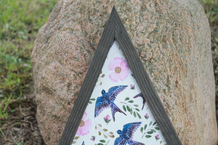 Sparrow Ill Fly Away Printed Cut out Floral Triangle Handmade Framed 3D Handmade Art Decor Wooden Sign Raised Layered Sign