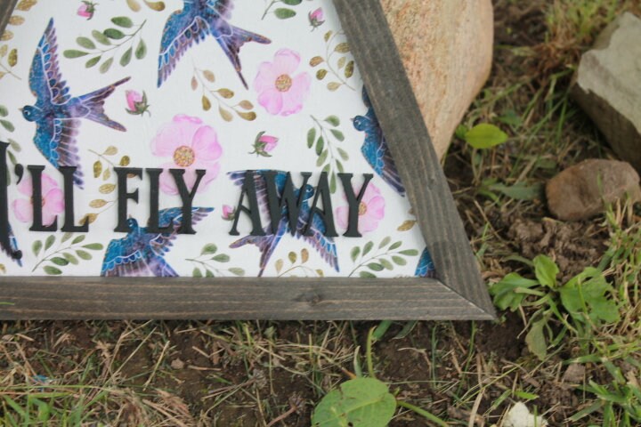 Sparrow Ill Fly Away Printed Cut out Floral Triangle Handmade Framed 3D Handmade Art Decor Wooden Sign Raised Layered Sign