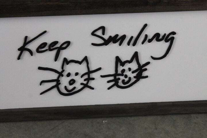 Keep Smiling Reminder Doodle Cat Dog Smile Handwriting Custom Note Loved One 3D Handmade Framed Laser Cut Family Uplifting Encourage