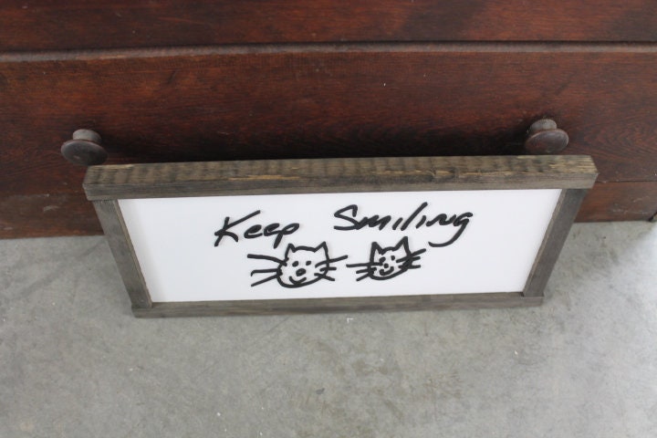 Keep Smiling Reminder Doodle Cat Dog Smile Handwriting Custom Note Loved One 3D Handmade Framed Laser Cut Family Uplifting Encourage