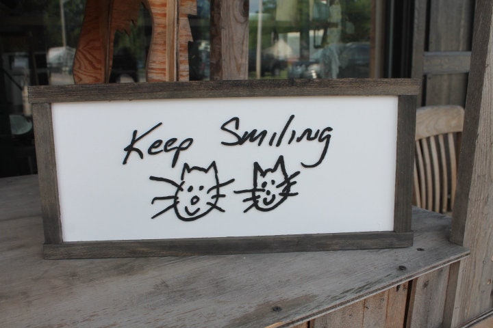 Keep Smiling Reminder Doodle Cat Dog Smile Handwriting Custom Note Loved One 3D Handmade Framed Laser Cut Family Uplifting Encourage