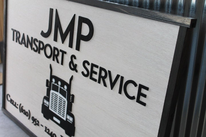 Custom Transport Service Semi Truck Business Sign Rectangle 3D Large Custom Company Indoor Outdoor Small Business Logo Laser Cut Wood Sign