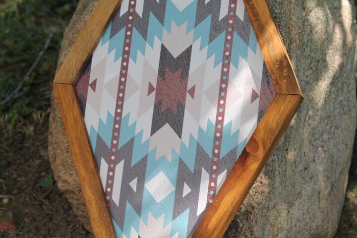 Rustic Aztec Country Graphic Diamond Farmhouse Farm Decor Printed Tribal Wall Art Framed Printed